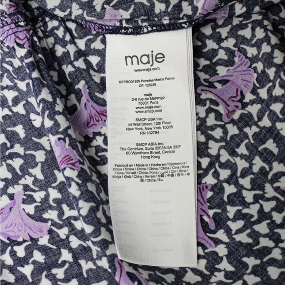 Maje Risee Floral Purple Oversized Flutter Sleeve Mini Dress Size FR 38 (US 6) - Picture 7 of 15